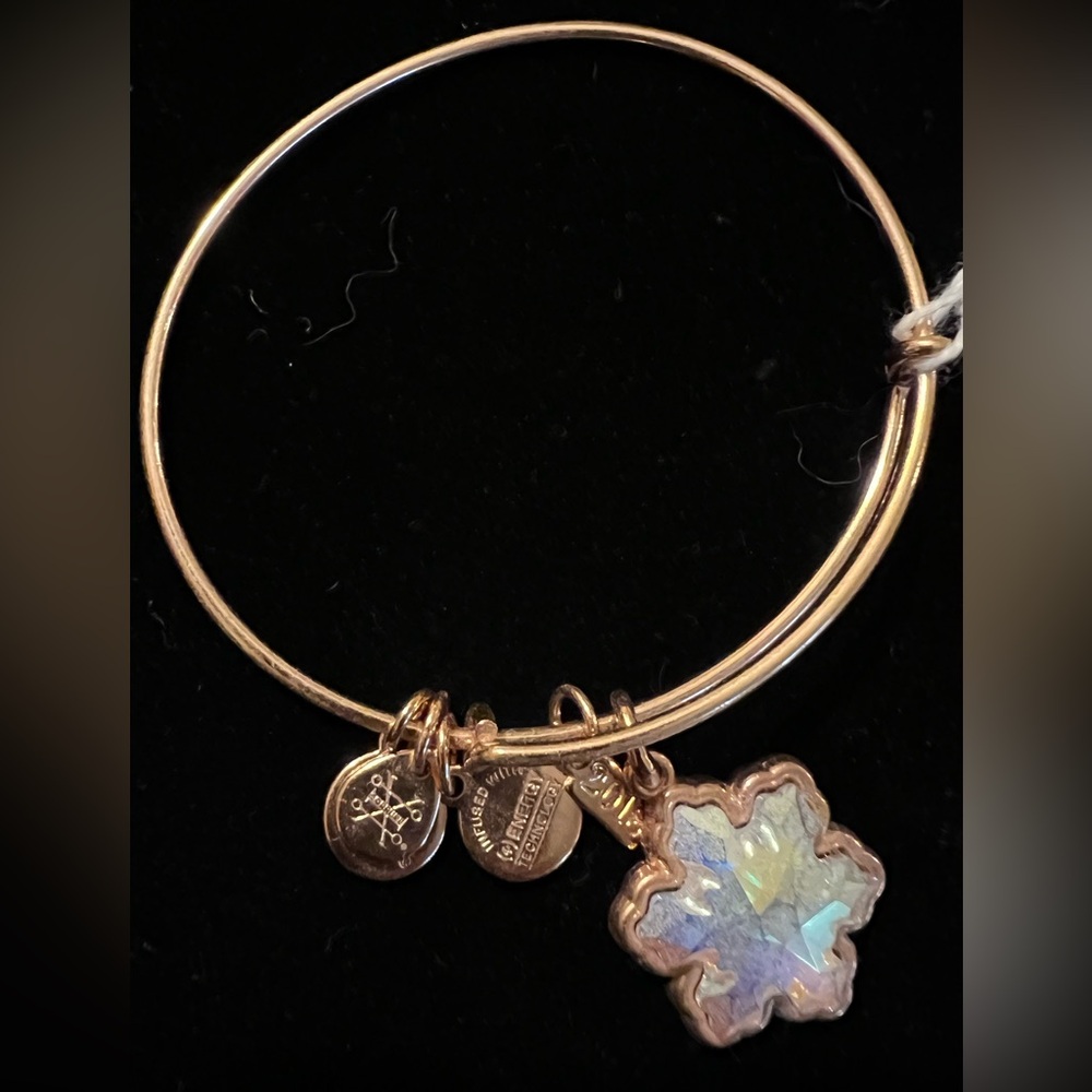 Alex and Ani Rose Gold Bangle Bracelet with Snowflake Charm